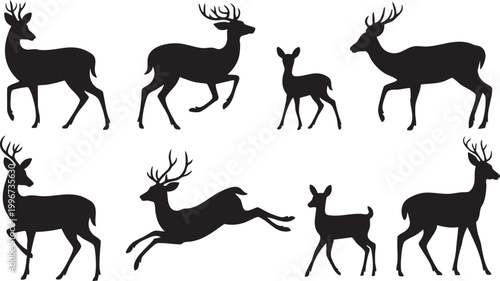 deer silhouettes in various poses on white background high quality professional detailed modern elegant stylish clean crisp vibrant colorful