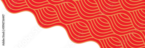 Chinese Wave Seamless Pattern. Vector Red and Gold Japanese Texture. Oriental Circle Geometric Bg Design