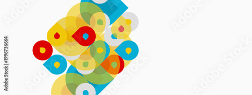 Colorful overlapping circles create abstract composition. Bright hues suggest energy, playfulness, modern design aesthetic. Simple shapes dominate visual space.