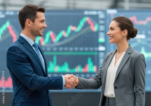 Professional handshake between two business colleagues in a modern office setting