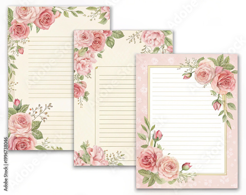 Floral Printable Journal Pages Set with Vintage Roses Design