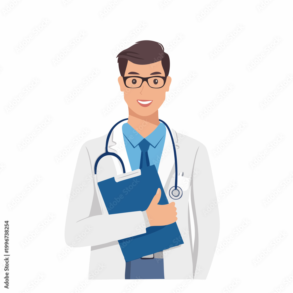 Fototapeta premium Male Doctor with Stethoscope and Clipboard