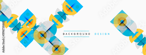 Abstract geometric pattern. Overlapping squares, rectangles create dynamic visual texture. Blue, yellow hues dominate white background.