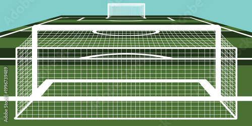 Close view Football field illustration  and goal post with a net vector graphic for soccer sports events. 