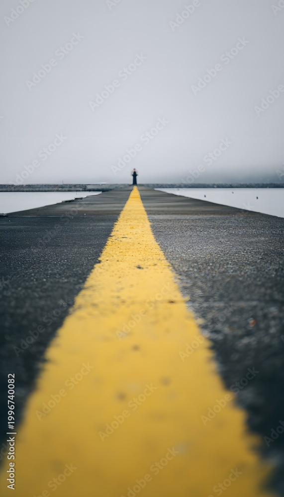 Fototapeta premium Lighthouse beckons along a tranquil pier path guiding gaze toward distant horizon calm sea