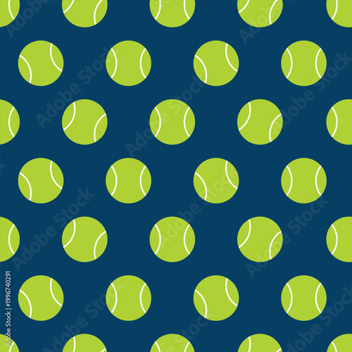 Vector seamless pattern with green tennis balls on a dark background