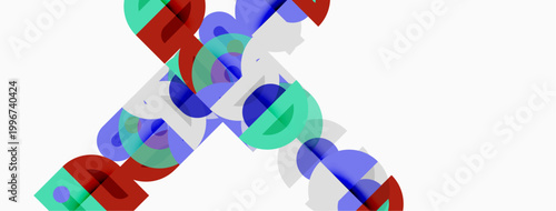 Abstract colorful text design. Overlapping letters create dynamic visual effect. Bright hues dominate white background.