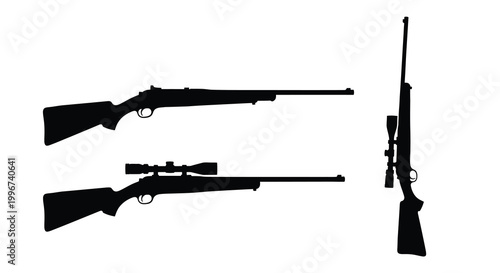 Three different rifles are displayed in a stark black silhouette