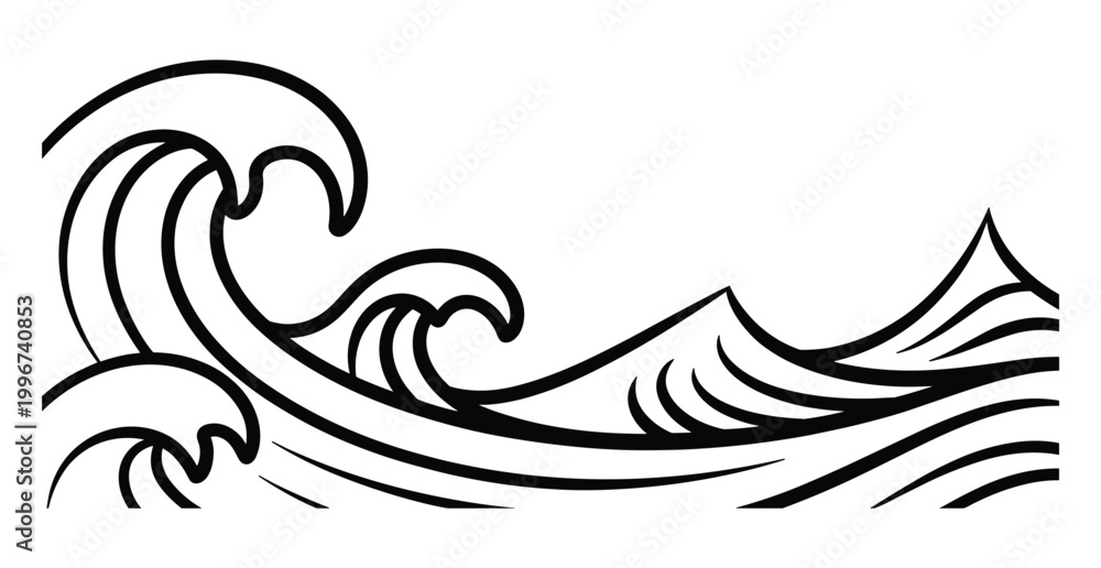 Fototapeta premium Ocean Wave Illustration: The dynamic flow of the sea, with stylized waves cresting and curling, representing power, movement, and the vastness of the ocean. 