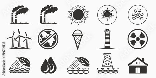 Photos Industrial pollution and environmental protection symbol set with pollution envi