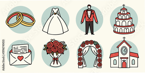 Photos Romantic wedding celebration elements and marriage icons with marriage celebrati