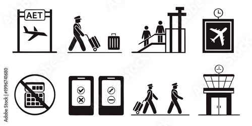 Fotografie Airport infographic icon set representing terminal operations boarding and air t