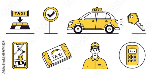 Fotografía Taxi service icons set featuring car driver map key booking technology transport