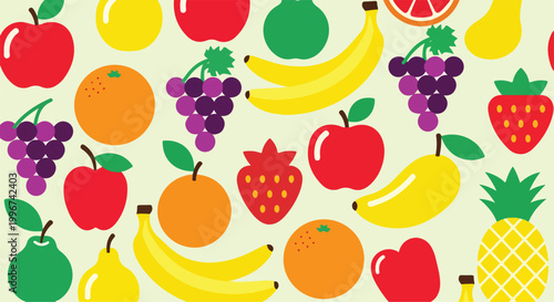 A colorful arrangement of various fruits on a light background