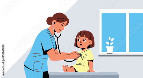 Medical, healthcare, doctor, child, examination, cartoon, vector icons
