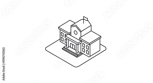 Simple Line Drawing of School Building.