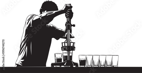 Bartender pouring drink, cocktail silhouette, barman at work, beverage service