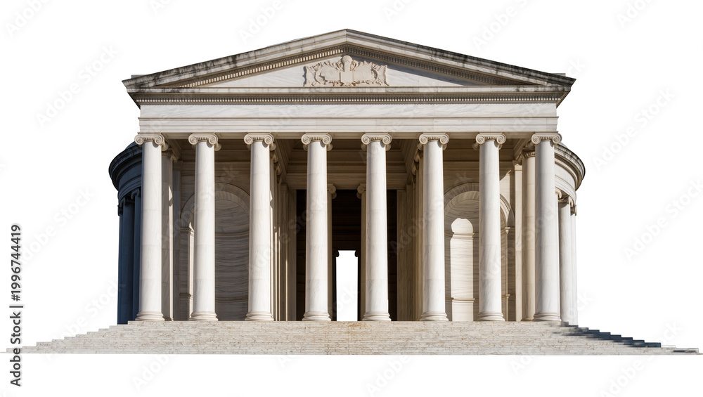 Fototapeta premium Neoclassical marble building with columns and pediment, isolated on transparent background