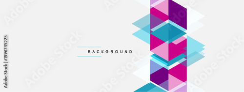Abstract geometric shapes overlap, creating vibrant vertical design. Light background enhances colorful triangles, rectangles. Text reads background.