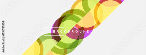 Abstract colorful circles overlap, creating dynamic visual effect. Light background enhances vibrant hues, modern design element.