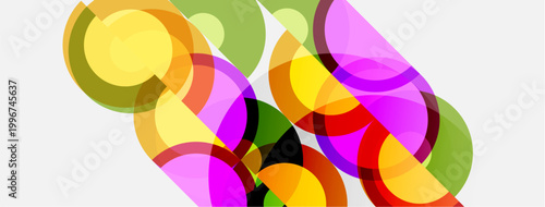 Abstract composition featuring overlapping colorful circles. Vibrant hues create dynamic visual texture, modern design element.