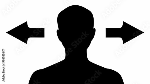 Person silhouette choosing between two options with arrows on white background