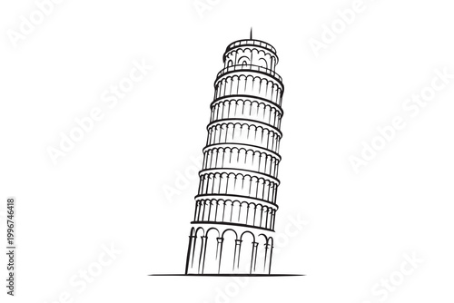 Schilderij op canvas Leaning Tower of Pisa Vector Collection – Minimal Landmark Silhouette & Line Art