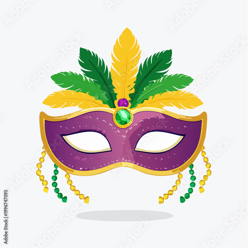 Mardi Gras Mask with Feathers and Beads