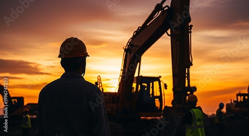 Construction worker silhouette at sunset a powerful image of labor and industry