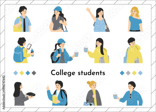 大学生イラストセット	