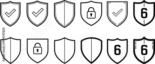 Shield icons set security protection and safety silhouette illustration