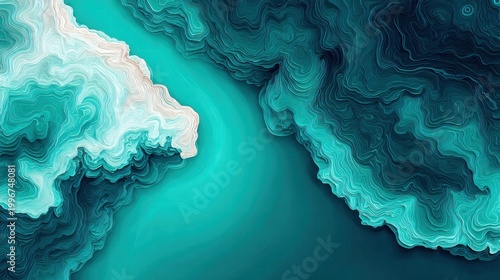 Abstract teal and white layered design