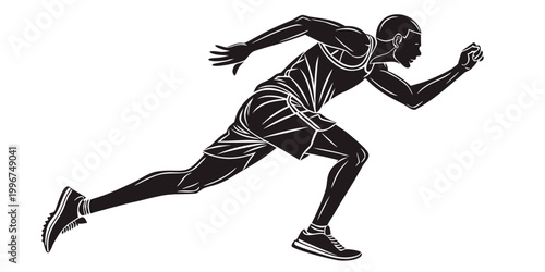 Foto Silhouette graphic illustration of a male runner in full sprint with fast paced