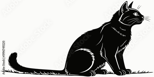 Canvas Print Detailed silhouette illustration of a sitting black cat alert with silhouette il