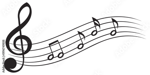 Bild auf Leinwand Elegant musical staff illustration with treble clef and black notes notation com