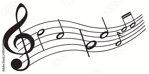 Abstract musical staff with g clef and floating notes notation composition creative classical instrument performance abstract background illustration minimalist decoration conceptual