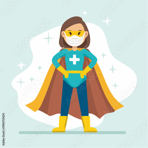 Superhero Nurse Wearing Mask with Medical Symbol