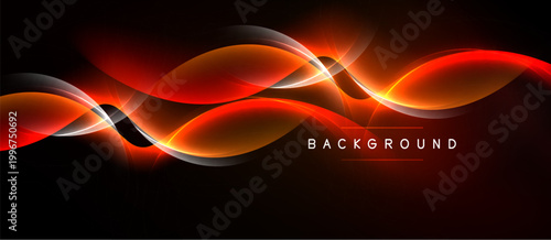 Dynamic red waves over black background. Bright light effects create modern, energetic visual. Smooth curves suggest motion, depth.