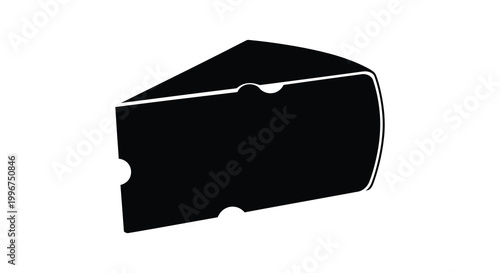 A stark black silhouette of a wedge of swiss cheese on a white background silhouette