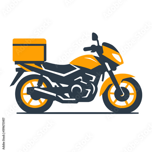 Professional 2D illustration of a sleek delivery motorcycle seen from a side view