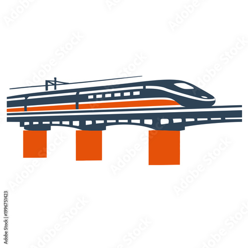 Minimalist graphic of a high-speed passenger train on a bridge