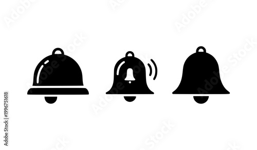 Notification bell icon set with alert and ringing notification symbols for interface design