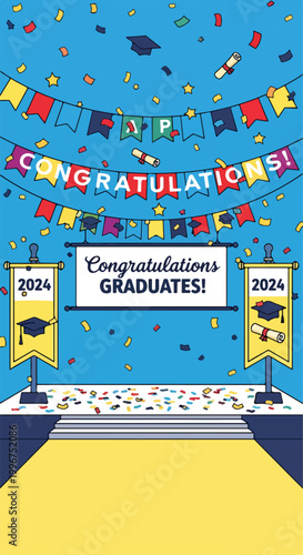 Colorful graduation celebration with confetti