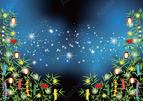 七夕背景、天の川、夜、暗い、横