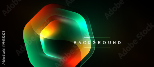 Abstract hexagon design. Vibrant colors blend, creating dynamic visual effect. Dark background emphasizes glowing shapes, modern aesthetic.
