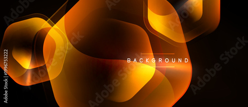Abstract orange shapes overlap, creating dynamic light effects. Dark background emphasizes vibrant color gradients, modern design element.