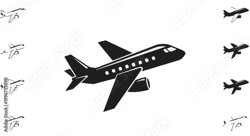 Airplane silhouettes collection featuring various commercial and private jets