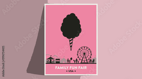 A vibrant Family Fun Fair with a large tree, Ferris wheel, and joyful people at sunset