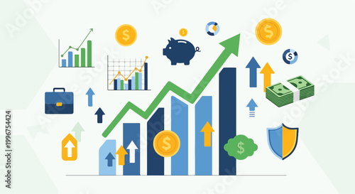A colorful infographic with financial and growth symbols