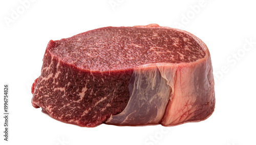 Obraz na płótnie Thick cut marbled beef steak with visible fat marbling, isolated on transparent